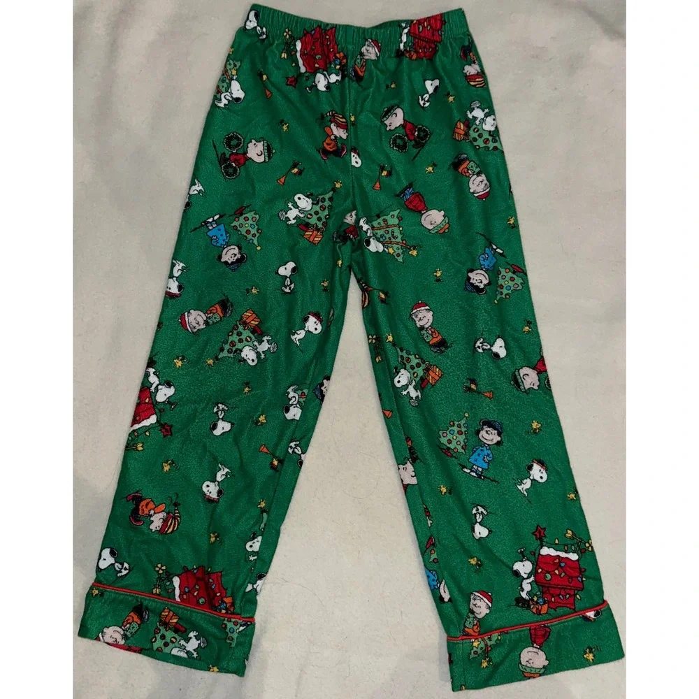 Peanuts Snoopy Charlie Brown Christmas‎ Fleece Pajama Pants Green Kids Size 6